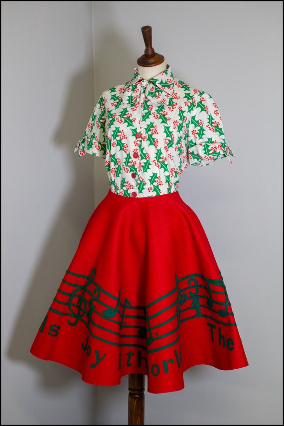Original True Vintage 1950s Red Wool Felt Circle Skirt Holiday 