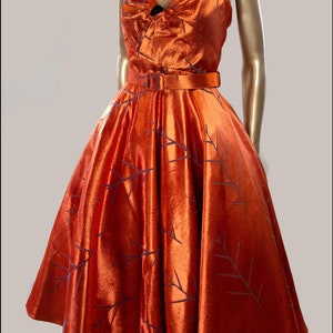 Firebird - Orange Vintage Brocade Midi Dress