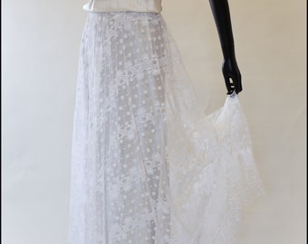 Original Antique Edwardian 1910s White Chantilly Lace Bridal Skirt and slip dress - Size small - Free Shipping Worldwide