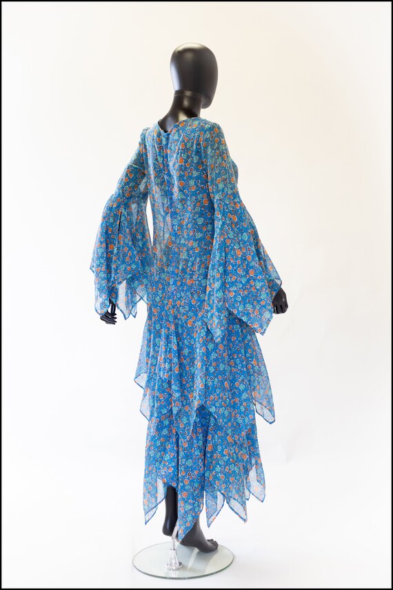 Original True Vintage 1970s Blue Floral Cotton Vo… - image 7