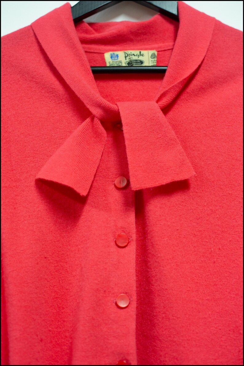 True Vintage Lambswool Pringle Bright Pink Bow Cardigan Size M Free Shipping Worldwide image 4