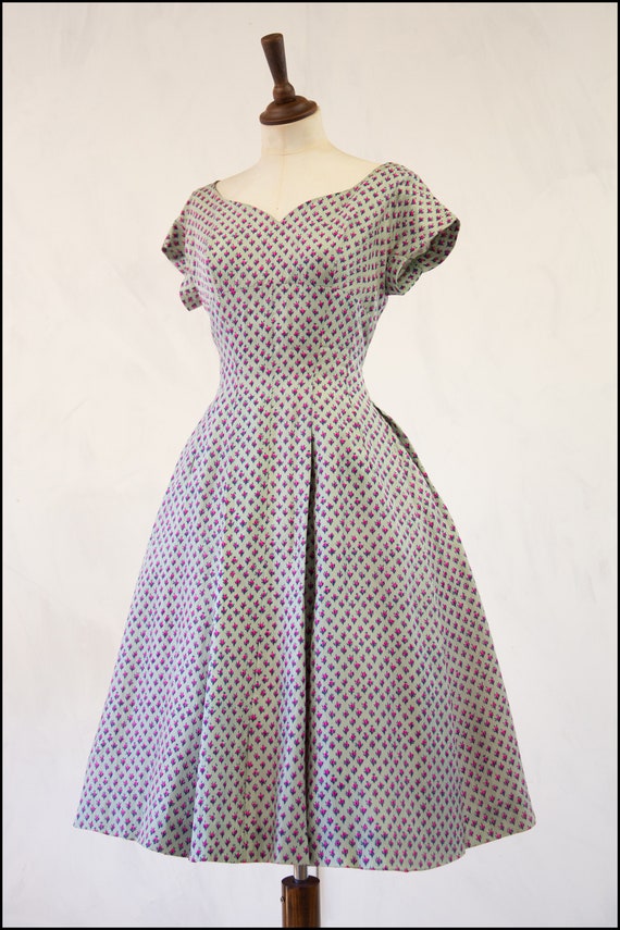 True Vintage 1950s Rose Bud Print Silk Fortnum an… - image 1