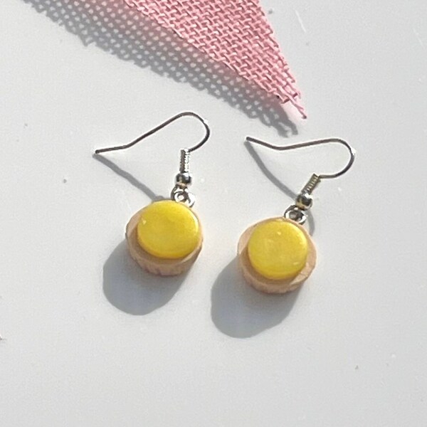 Boucles d'oreilles faites à la main en argent sterling avec confiture de citron, tartelette et compte-gouttes, bijoux en pâte polymère fimo, cadeau pour elle