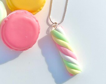 Big! Pastel Flump Marshmallow Pendant Necklace Fimo Polymer Clay Jewellery gift for her