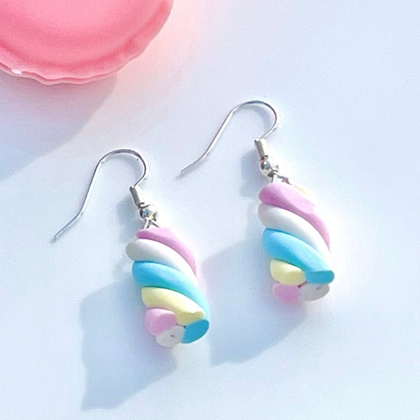 Boucles d'oreilles gouttes gouttes gouttes gouttes guimauve en argent sterling faites à la main, cadeau bijoux en pâte fimo polymère, cadeau pour elle