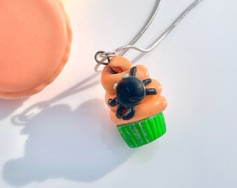 LAST ONE! Handmade Halloween Spider Cupcake Pendant Necklace Fimo Polymer Clay Jewellery gift for her