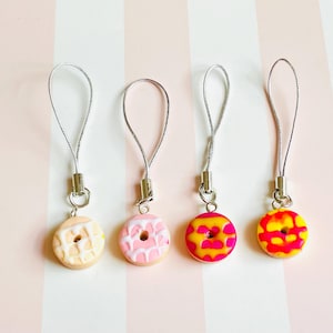 Handmade Donut Phone Charm: Polymer Clay Zipper Pull (Free Gift Bag)