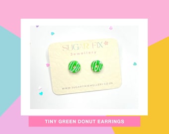 Green Donut Mini Stud Earrings,  Free Organza Bag included