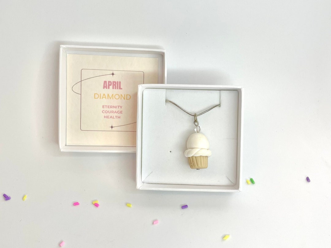 April Birthstone Cupcake Pendant Necklace: Diamond Crystal Topping - Etsy