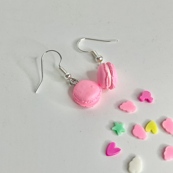 Sterling Silver Pink Mini Macaroon Dangly Dropper Earrings Patisserie Macaron Jewellery gift for her Gift Bag included