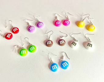 Silver M&M Chocolate Candy Earrings, Free Gift Bag included