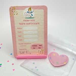 Câlin de poche rose fée des dents, coffret cadeau fée des dents, sac cadeau en organza et étiquette gratuits