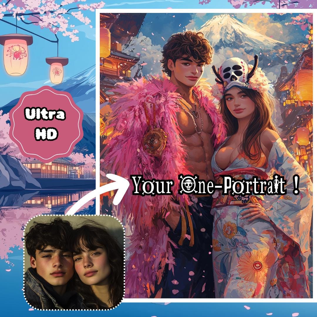 Couple One Piece, Custom Couple Portrait, One Piece Poster, Anime ...