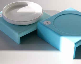 Pop of Color: Set of Straight Cat Bowl Risers & White Ceramic Bowls, Cat Elevator, Feeding Station, Cat Bowl, Feeding Place, CAT LOURI