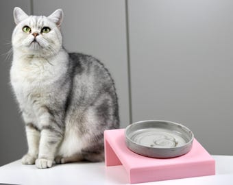 Pop of Color: Set of slanted cat bowl risers & marble ceramic bowl "Comfort", raised bowl, cat feeding station, feeding area, CAT LOURI