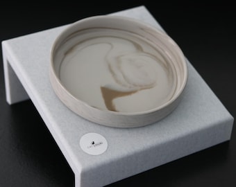 Exclusive: Set of slanted cat bowl riser & ceramic bowl in marble "Comfort", cat bowl riser, cat, cat bowl, feeding station