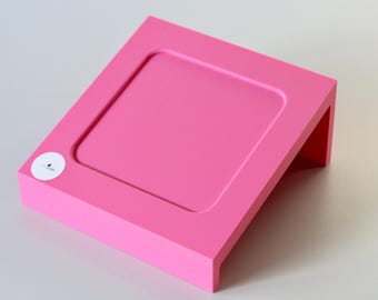 Pop of Color: Set of Square Slanted Bowl Risers & Black Bowl "Clear Edge", Ergonomic, Anti-Vomiting, Ultra Flat, CAT LOURI