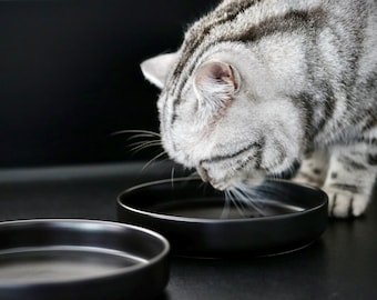 Black ceramic bowl, B-grade "Comfort" to reduce whisker stress, flat Ø 16 cm cat bowl at a special price, minor cosmetic flaw CAT LOURI