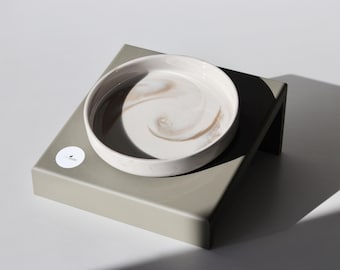 Basics: Set of slanted bowl riser & marble bowl "Comfort", ergonomic, anti-vomiting, unique marbling, CAT LOURI