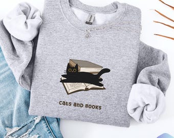 Book Lover-sweater, Reading Cat cadeau met ronde hals