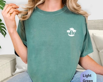 T-shirt couleur palmier confort : t-shirt pour vacances sur la côte, chemise de plage d'été