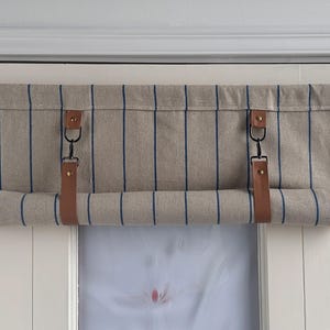 Beige Roll Up Shade, French Door Curtain Valance with Velcro Attachment Straps, Custom Valance, One Panel.