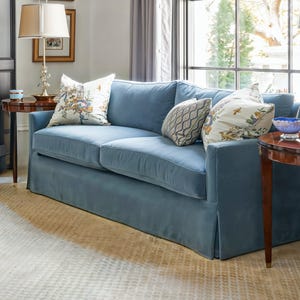 Blue Velvet Sofa Slipcover, Customizable Size and Style, Multiple Fabric Options