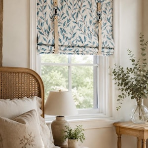 Green Leaves Patterned Roller Shades with Faux Leather Straps
