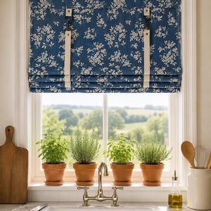Floral Patterned Roller Shades with Faux Leather