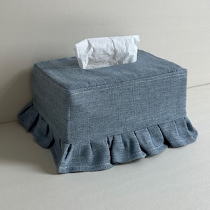 Coperchio per scatola di fazzoletti di cotone blu. Scatola di fazzoletti rettangolare, scatola di fazzoletti di stoffa, scatola di fazzoletti decorativa.