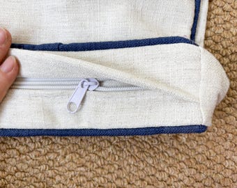 Custom Linen-cotton Blend Cushion Cover | Replacement Seat Cushion Cover with Contrast Piping | Bench, Chair & Sofa Cushion Slipcover