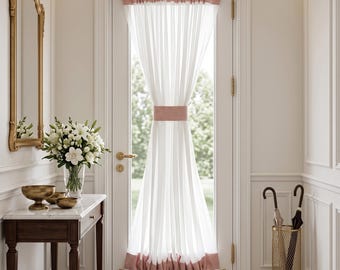 Custom Dusty Pink Color Block French Door Curtain, Semi‑Sheer Rod Pocket Single Door Panel