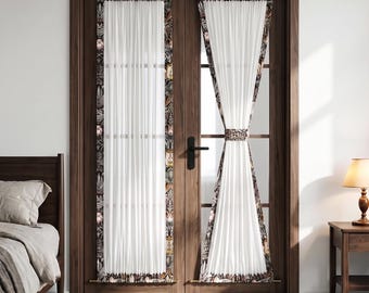 Custom Vintage Floral Border French Door Curtain, Semi‑Sheer Rod Pocket Door Panel with Matching Floral Tieback