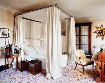 Solid linen curtains, handmade, home curtains, shaded curtains, simple canopy, square top canopy.