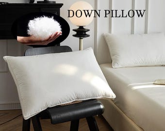 Goose Down Throw Pillow, Soft Bed Pillow, Handcrafted Filling