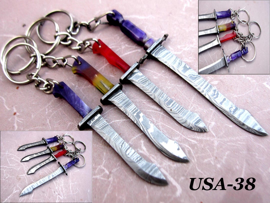Mini Sword Keychain Damascus Steel | Unique Collectible With Resin ...