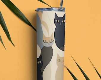 Mid-Century Modern Cat Tumbler: 20oz Stainless Steel Thermos