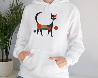 Mid-Century Modern Cat Hoodie: Retro Style Sweatshirt