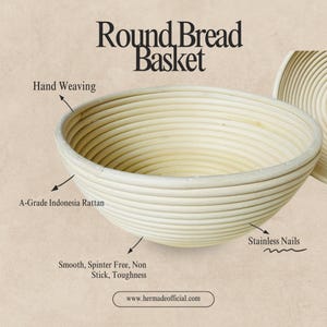 10&quot; Banneton Bread Proofing Basket, Sourdough Basket for Artisan Bread, Baker Gift Basket For Professional & Home Bakers, Sour Dough Bread