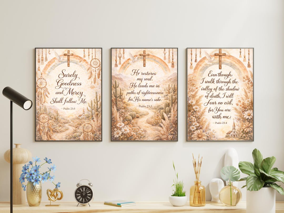 Psalm 23 Christian Printable Large Boho Wall Art 3 Piece Wall Art ...