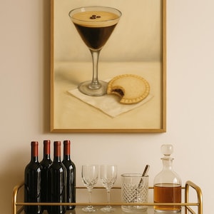 Espresso martini Crustable Art Print Bar Cart Decor eigenzinnig olieverfschilderij grappige cocktail stilleven keuken muur kunst trendy voedsel schilderij