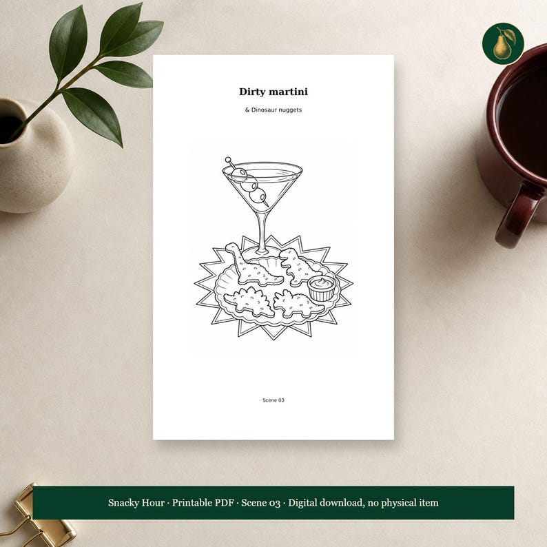 Adult Cocktail and Snack Coloring Book PDF, 64 Printable Pages, Snacky Hour image 6