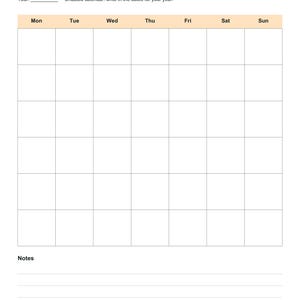 Actual September calendar with a blank year line, a Monday-to-Sunday grid with six rows, and lined notes space.