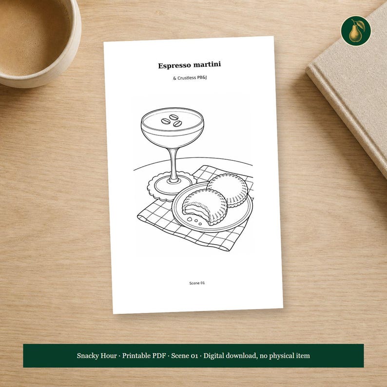 Adult Cocktail and Snack Coloring Book PDF, 64 Printable Pages, Snacky Hour image 1
