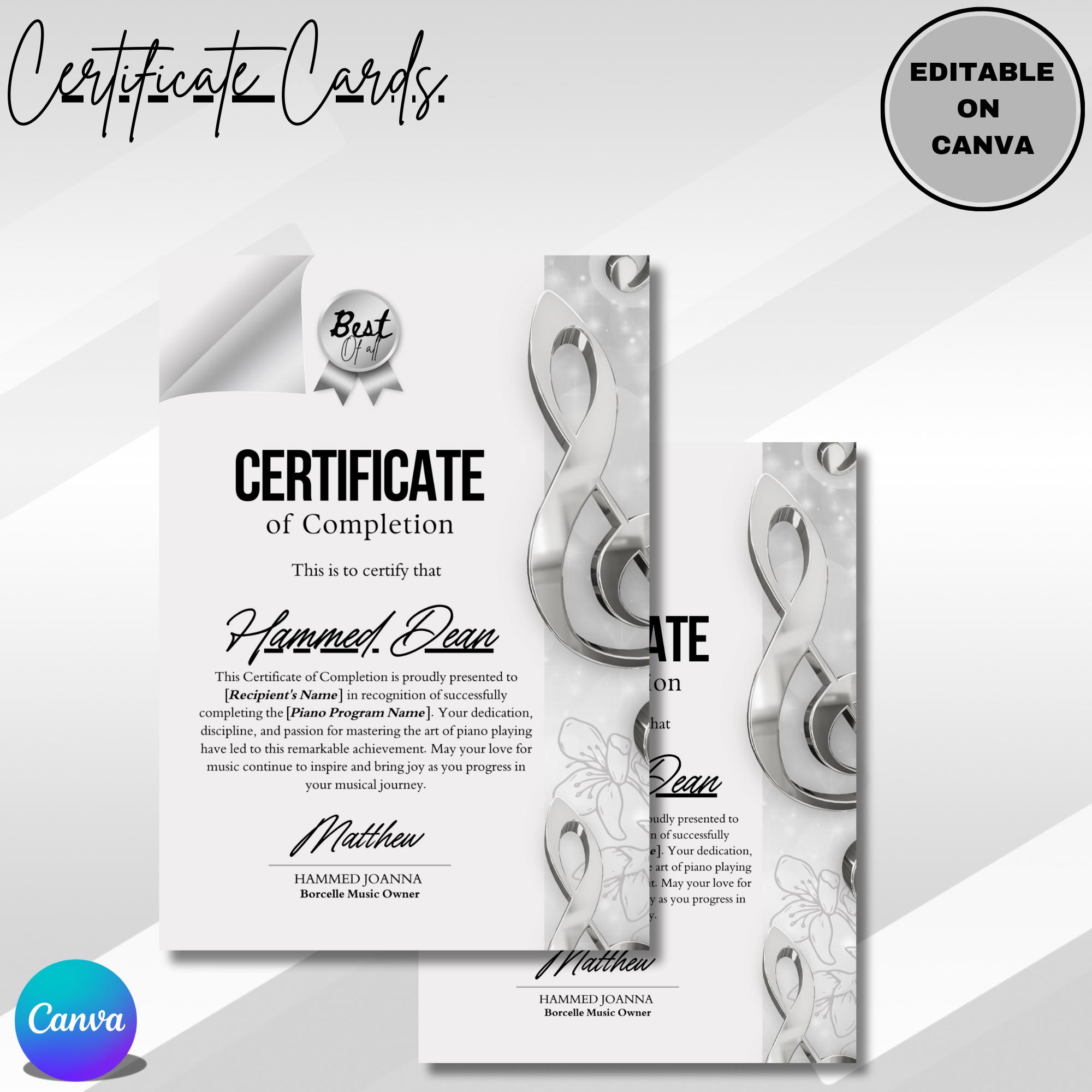Music Completion Certificate, Editable Canva Template, Premium Content Required listing preview
