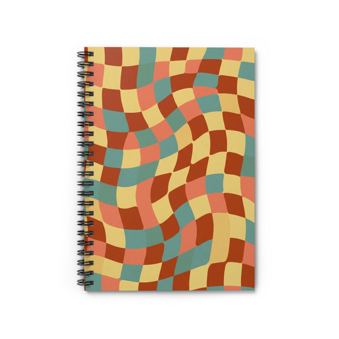 Retro Wavy Checker Pattern Spiral Notebook - Etsy