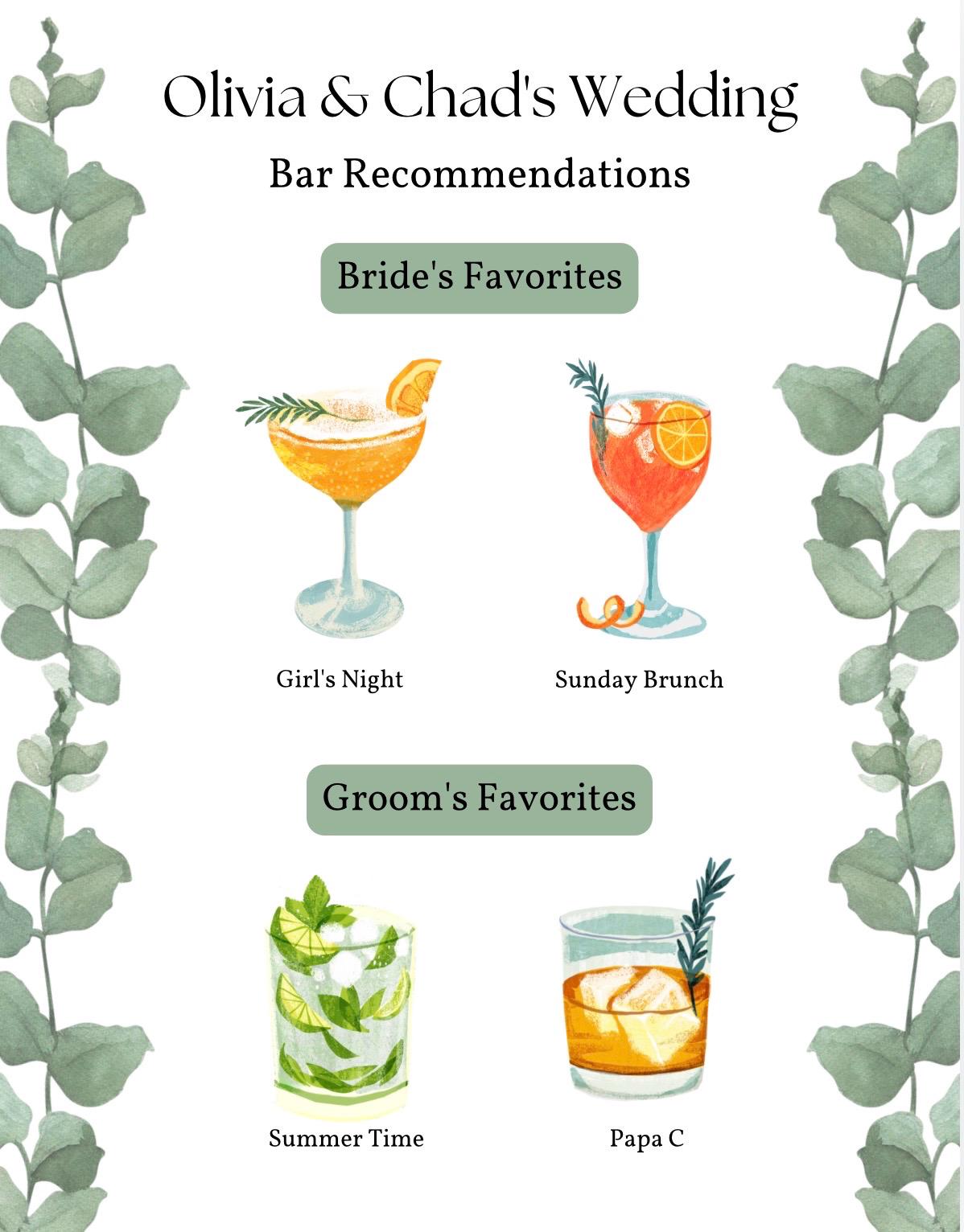 Wedding Bar Menu, Editable Canva Template, Digital Download listing preview