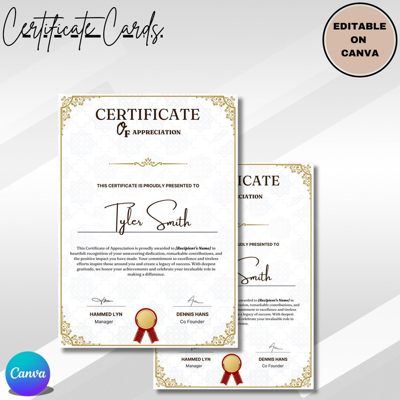 May include: A printable certificate of appreciation template with a gold border and a red ribbon. The text on the certificate reads "Certificate of Appreciation" and "This certificate is proudly presented to".
