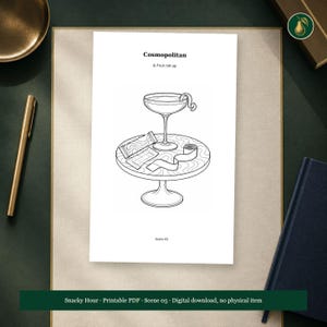 Adult Cocktail and Snack Coloring Book PDF, 64 Printable Pages, Snacky Hour image 8