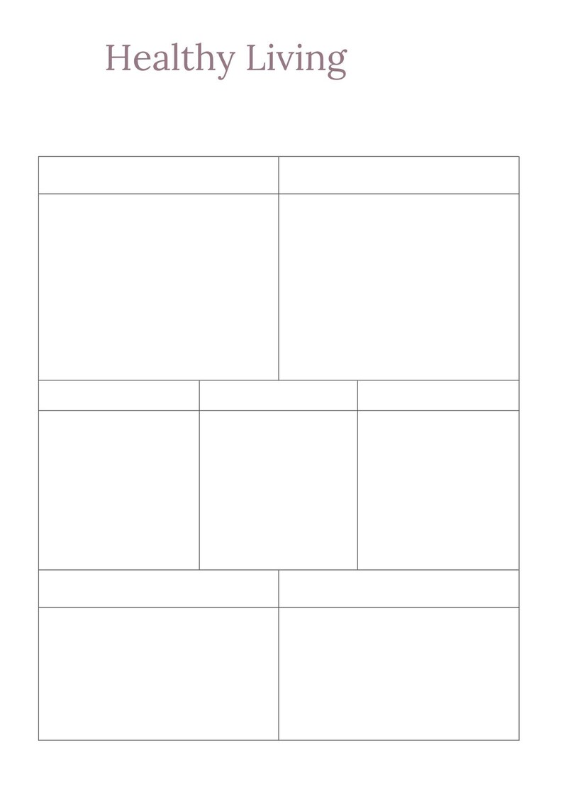 Op de afbeelding: Een blanco wit diagram met de titel "Healthy Living" en een raster van zes vakjes.